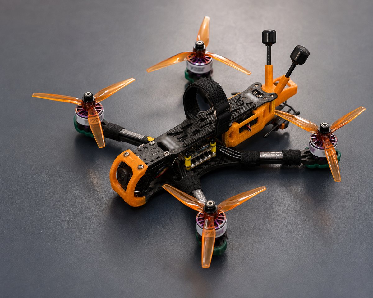 A Vahnim FPV build, three-quarter angle