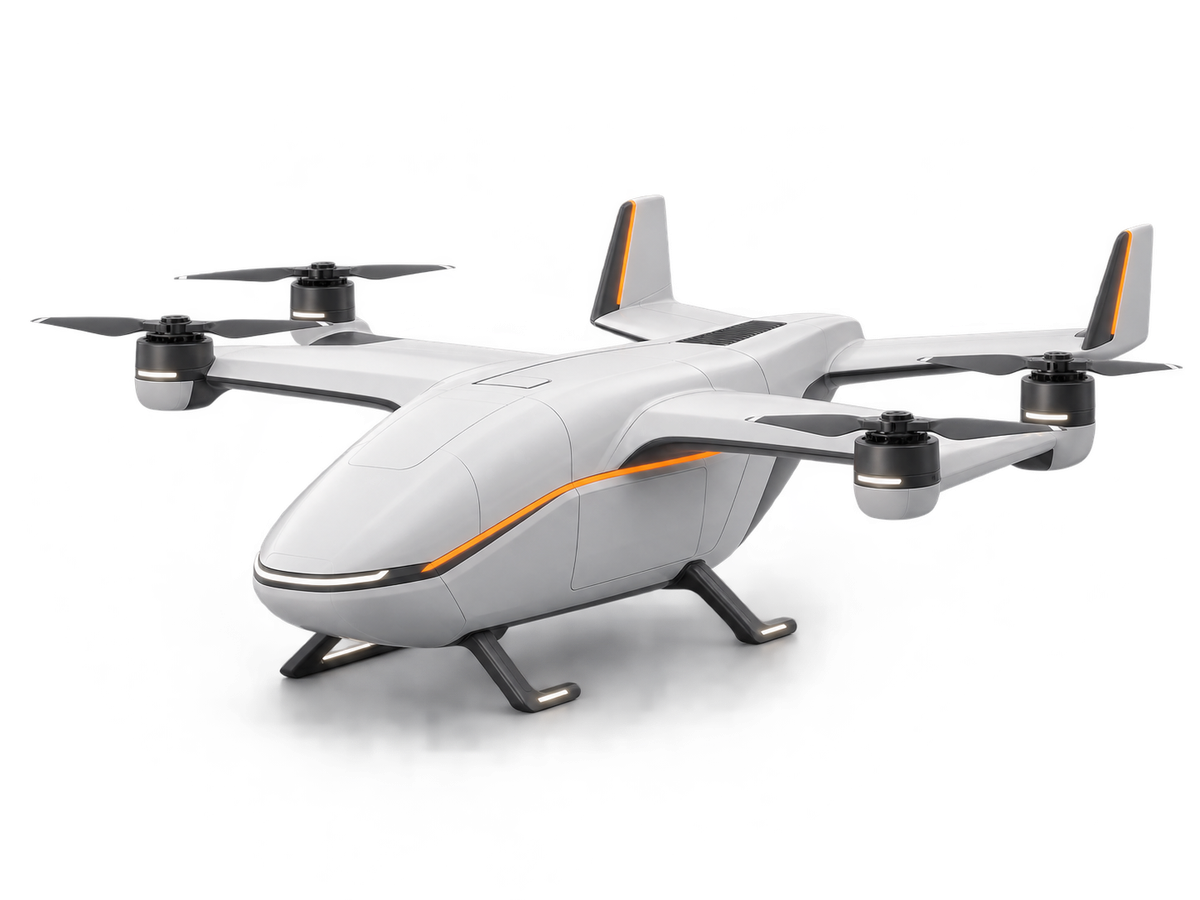 Concept render of a white and orange VTOL advanced aircraft